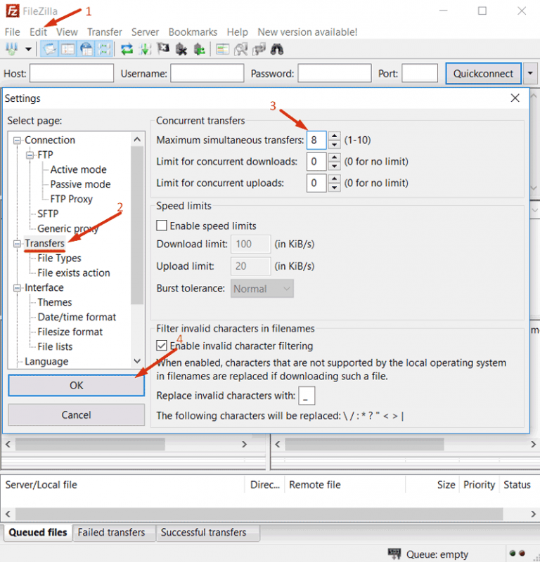 filezilla failed to retrieve directory listing 3.16.1